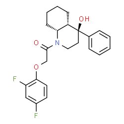 ChemSpider 2D Image | 2-(2,4-Difluorophenoxy)-1-[(4S,4aS,8aR)-4-hydroxy-4-phenyloctahydro-1(2H)-quinolinyl]ethanone | C23H25F2NO3