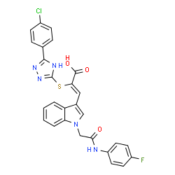 ChemSpider 2D Image | (2Z)-2-{[5-(4-Chlorophenyl)-4H-1,2,4-triazol-3-yl]sulfanyl}-3-(1-{2-[(4-fluorophenyl)amino]-2-oxoethyl}-1H-indol-3-yl)acrylic acid | C27H19ClFN5O3S