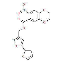 ChemSpider 2D Image | [5-(2-Furyl)-1,2-oxazol-3-yl]methyl 7-nitro-2,3-dihydro-1,4-benzodioxine-6-carboxylate | C17H12N2O8
