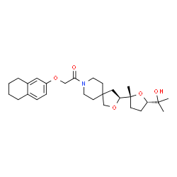 ChemSpider 2D Image | 1-{(3S)-3-[(2R,5S)-5-(2-Hydroxy-2-propanyl)-2-methyltetrahydro-2-furanyl]-2-oxa-8-azaspiro[4.5]dec-8-yl}-2-(5,6,7,8-tetrahydro-2-naphthalenyloxy)ethanone | C28H41NO5