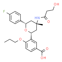 ChemSpider 2D Image | 3-{(2R,4S,6S)-6-(4-Fluorophenyl)-4-[(3-hydroxypropanoyl)amino]-4-methyltetrahydro-2H-pyran-2-yl}-4-propoxybenzoic acid | C25H30FNO6