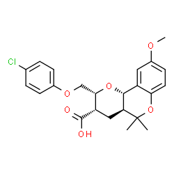 ChemSpider 2D Image | (2R,3S,4aS,10bS)-2-[(4-Chlorophenoxy)methyl]-9-methoxy-5,5-dimethyl-3,4,4a,10b-tetrahydro-2H,5H-pyrano[3,2-c]chromene-3-carboxylic acid | C23H25ClO6