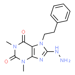 ChemSpider 2D Image | 8-Hydrazino-1,3-dimethyl-7-(2-phenylethyl)-3,7-dihydro-1H-purine-2,6-dione | C15H18N6O2