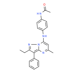 ChemSpider 2D Image | N-{4-[(2-Ethyl-5-methyl-3-phenylpyrazolo[1,5-a]pyrimidin-7-yl)amino]phenyl}acetamide | C23H23N5O
