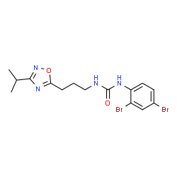 ChemSpider 2D Image | 1-(2,4-Dibromophenyl)-3-[3-(3-isopropyl-1,2,4-oxadiazol-5-yl)propyl]urea | C15H18Br2N4O2