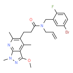ChemSpider 2D Image | N-Allyl-N-(5-bromo-2-fluorobenzyl)-3-(3-methoxy-1,4,6-trimethyl-1H-pyrazolo[3,4-b]pyridin-5-yl)propanamide | C23H26BrFN4O2