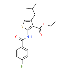 ChemSpider 2D Image | Ethyl 2-[(4-fluorobenzoyl)amino]-4-isobutyl-3-thiophenecarboxylate | C18H20FNO3S