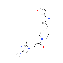 ChemSpider 2D Image | 2-{4-[3-(2-Methyl-4-nitro-1H-imidazol-1-yl)propanoyl]-1-piperazinyl}-N-(5-methyl-1,2-oxazol-3-yl)acetamide | C17H23N7O5