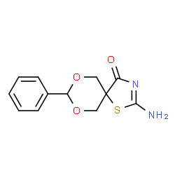 ChemSpider 2D Image | 2-Amino-8-phenyl-7,9-dioxa-1-thia-3-azaspiro[4.5]dec-2-en-4-one | C12H12N2O3S