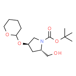 ChemSpider 2D Image | 2-Methyl-2-propanyl (2S,4R)-2-(hydroxymethyl)-4-(tetrahydro-2H-pyran-2-yloxy)-1-pyrrolidinecarboxylate | C15H27NO5