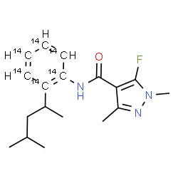 ChemSpider 2D Image | 5-Fluoro-1,3-dimethyl-N-[2-(4-methyl-2-pentanyl)(~14~C_6_)phenyl]-1H-pyrazole-4-carboxamide | C1214C6H24FN3O