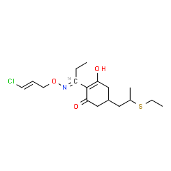 ChemSpider 2D Image | 2-[(1E)-N-{[(2E)-3-Chloro-2-propen-1-yl]oxy}(1-~14~C)propanimidoyl]-5-[2-(ethylsulfanyl)propyl]-3-hydroxy-2-cyclohexen-1-one | C1614CH26ClNO3S