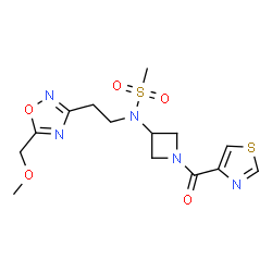 ChemSpider 2D Image | N-{2-[5-(Methoxymethyl)-1,2,4-oxadiazol-3-yl]ethyl}-N-[1-(1,3-thiazol-4-ylcarbonyl)-3-azetidinyl]methanesulfonamide | C14H19N5O5S2