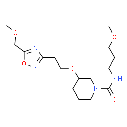 ChemSpider 2D Image | 3-{2-[5-(Methoxymethyl)-1,2,4-oxadiazol-3-yl]ethoxy}-N-(3-methoxypropyl)-1-piperidinecarboxamide | C16H28N4O5