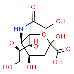ChemSpider 2D Image | 3,5-Dideoxy-5-(glycoloylamino)-6-[(1R,2R)-1,2,3-trihydroxypropyl]-L-erythro-hex-2-ulopyranosonic acid | C11H19NO10