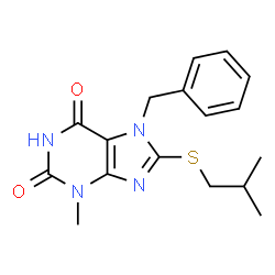 ChemSpider 2D Image | 7-Benzyl-8-(isobutylsulfanyl)-3-methyl-3,7-dihydro-1H-purine-2,6-dione | C17H20N4O2S