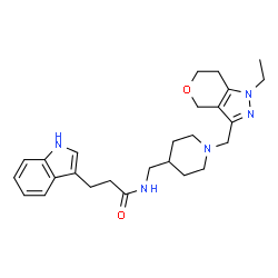 ChemSpider 2D Image | N-({1-[(1-Ethyl-1,4,6,7-tetrahydropyrano[4,3-c]pyrazol-3-yl)methyl]-4-piperidinyl}methyl)-3-(1H-indol-3-yl)propanamide | C26H35N5O2