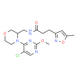 ChemSpider 2D Image | N-{[4-(5-Chloro-2-methoxy-4-pyrimidinyl)-3-morpholinyl]methyl}-3-(5-methyl-1,2-oxazol-3-yl)propanamide | C17H22ClN5O4