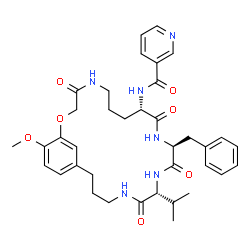 ChemSpider 2D Image | N-[(9S,12S,15R)-12-Benzyl-15-isopropyl-24-methoxy-4,10,13,16-tetraoxo-2-oxa-5,11,14,17-tetraazabicyclo[19.3.1]pentacosa-1(25),21,23-trien-9-yl]nicotinamide | C37H46N6O7