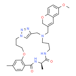 ChemSpider 2D Image | (14R)-20-[(6-Methoxy-2H-chromen-3-yl)methyl]-8,14-dimethyl-5-oxa-1,13,16,20,23,24-hexaazatricyclo[20.2.1.0~6,11~]pentacosa-6,8,10,22(25),23-pentaene-12,15-dione | C31H38N6O5