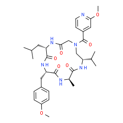 ChemSpider 2D Image | (3R,6S,9S,15S)-9-Isobutyl-15-isopropyl-6-(4-methoxybenzyl)-13-(2-methoxyisonicotinoyl)-3-methyl-1,4,7,10,13-pentaazacyclopentadecane-2,5,8,11-tetrone | C33H46N6O7