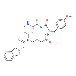 ChemSpider 2D Image | (2S,5S)-11-(1,3-Dihydro-2H-isoindol-2-ylacetyl)-2-(4-methoxybenzyl)-4,5-dimethyl-1,4,7,11-tetraazacyclopentadecane-3,6,15-trione | C31H41N5O5