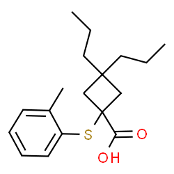 ChemSpider 2D Image | 1-[(2-Methylphenyl)sulfanyl]-3,3-dipropylcyclobutanecarboxylic acid | C18H26O2S