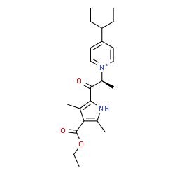 ChemSpider 2D Image | 1-{(2S)-1-[4-(Ethoxycarbonyl)-3,5-dimethyl-1H-pyrrol-2-yl]-1-oxo-2-propanyl}-4-(3-pentanyl)pyridinium | C22H31N2O3