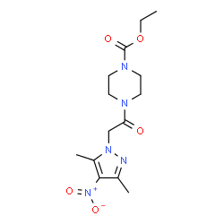 ChemSpider 2D Image | Ethyl 4-[(3,5-dimethyl-4-nitro-1H-pyrazol-1-yl)acetyl]-1-piperazinecarboxylate | C14H21N5O5