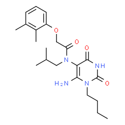 ChemSpider 2D Image | N-(6-Amino-1-butyl-2,4-dioxo-1,2,3,4-tetrahydro-5-pyrimidinyl)-2-(2,3-dimethylphenoxy)-N-isobutylacetamide | C22H32N4O4