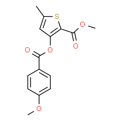 ChemSpider 2D Image | Methyl 3-[(4-methoxybenzoyl)oxy]-5-methyl-2-thiophenecarboxylate | C15H14O5S