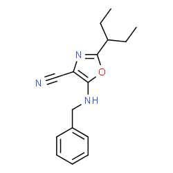 ChemSpider 2D Image | 5-(Benzylamino)-2-(3-pentanyl)-1,3-oxazole-4-carbonitrile | C16H19N3O