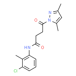 ChemSpider 2D Image | N-(3-Chloro-2-methylphenyl)-4-(3,5-dimethyl-1H-pyrazol-1-yl)-4-oxobutanamide | C16H18ClN3O2