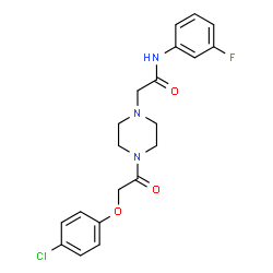 ChemSpider 2D Image | 2-{4-[(4-Chlorophenoxy)acetyl]-1-piperazinyl}-N-(3-fluorophenyl)acetamide | C20H21ClFN3O3