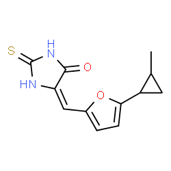 ChemSpider 2D Image | (5E)-5-{[5-(2-Methylcyclopropyl)-2-furyl]methylene}-2-thioxo-4-imidazolidinone | C12H12N2O2S