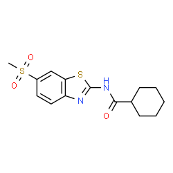 ChemSpider 2D Image | N-[6-(Methylsulfonyl)-1,3-benzothiazol-2-yl]cyclohexanecarboxamide | C15H18N2O3S2