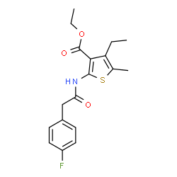 ChemSpider 2D Image | Ethyl 4-ethyl-2-{[(4-fluorophenyl)acetyl]amino}-5-methyl-3-thiophenecarboxylate | C18H20FNO3S