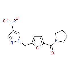 ChemSpider 2D Image | {5-[(4-Nitro-1H-pyrazol-1-yl)methyl]-2-furyl}(1-pyrrolidinyl)methanone | C13H14N4O4