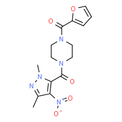 ChemSpider 2D Image | (1,3-Dimethyl-4-nitro-1H-pyrazol-5-yl)[4-(2-furoyl)-1-piperazinyl]methanone | C15H17N5O5