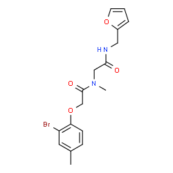 ChemSpider 2D Image | N~2~-[(2-Bromo-4-methylphenoxy)acetyl]-N-(2-furylmethyl)-N~2~-methylglycinamide | C17H19BrN2O4