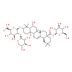 ChemSpider 2D Image | 1-O-[(3beta,6beta)-6-Hydroxy-28-oxo-3-{[2-O-(beta-D-xylopyranosyl)-beta-D-glucopyranuronosyl]oxy}olean-12-en-28-yl]-beta-D-glucopyranose | C47H74O19