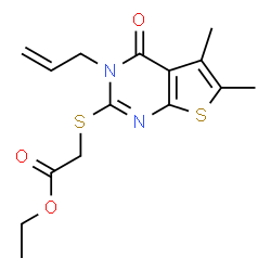ChemSpider 2D Image | Ethyl [(3-allyl-5,6-dimethyl-4-oxo-3,4-dihydrothieno[2,3-d]pyrimidin-2-yl)sulfanyl]acetate | C15H18N2O3S2