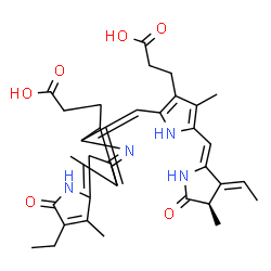 ChemSpider 2D Image | 3-[2-[(Z)-[3-(2-carboxyethyl)-5-[(E)-(4-ethyl-3-methyl-5-oxo-pyrrol-2-ylidene)methyl]-4-methyl-pyrrol-2-ylidene]methyl]-5-[(Z)-[(3E,4R)-3-ethylidene-4-methyl-5-oxo-pyrrolidin-2-ylidene]methyl]-4-methyl-1H-pyrrol-3-yl]propanoic acid | C33H38N4O6