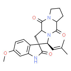 ChemSpider 2D Image | (2S,3S)-6'-Methoxy-3-(2-methyl-1-propen-1-yl)-5a,6,7,8-tetrahydro-1H,5H-spiro[dipyrrolo[1,2-a:1',2'-d]pyrazine-2,3'-indole]-2',5,10(1'H,10aH)-trione | C22H25N3O4