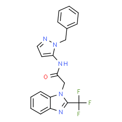 ChemSpider 2D Image | N-(1-Benzyl-1H-pyrazol-5-yl)-2-[2-(trifluoromethyl)-1H-benzimidazol-1-yl]acetamide | C20H16F3N5O