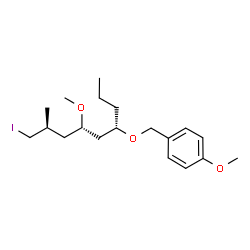 ChemSpider 2D Image | 1-({[(4S,6S,8S)-9-Iodo-6-methoxy-8-methyl-4-nonanyl]oxy}methyl)-4-methoxybenzene | C19H31IO3