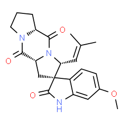 ChemSpider 2D Image | (2R,3R,5aR,10aR)-6'-Methoxy-3-(2-methyl-1-propen-1-yl)-5a,6,7,8-tetrahydro-1H,5H-spiro[dipyrrolo[1,2-a:1',2'-d]pyrazine-2,3'-indole]-2',5,10(1'H,10aH)-trione | C22H25N3O4
