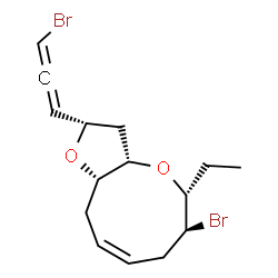 ChemSpider 2D Image | (2S,3aS,5R,6S,8Z,10aS)-6-Bromo-2-(3-bromopropadienyl)-5-ethyl-2,3,3a,5,6,7,10,10a-octahydrofuro[3,2-b]oxonine | C15H20Br2O2