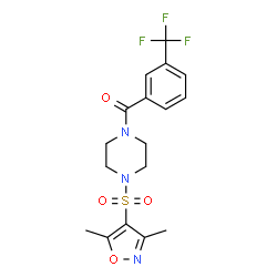 ChemSpider 2D Image | {4-[(3,5-Dimethyl-1,2-oxazol-4-yl)sulfonyl]-1-piperazinyl}[3-(trifluoromethyl)phenyl]methanone | C17H18F3N3O4S