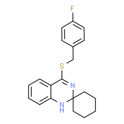 ChemSpider 2D Image | 4'-[(4-Fluorobenzyl)sulfanyl]-1'H-spiro[cyclohexane-1,2'-quinazoline] | C20H21FN2S
